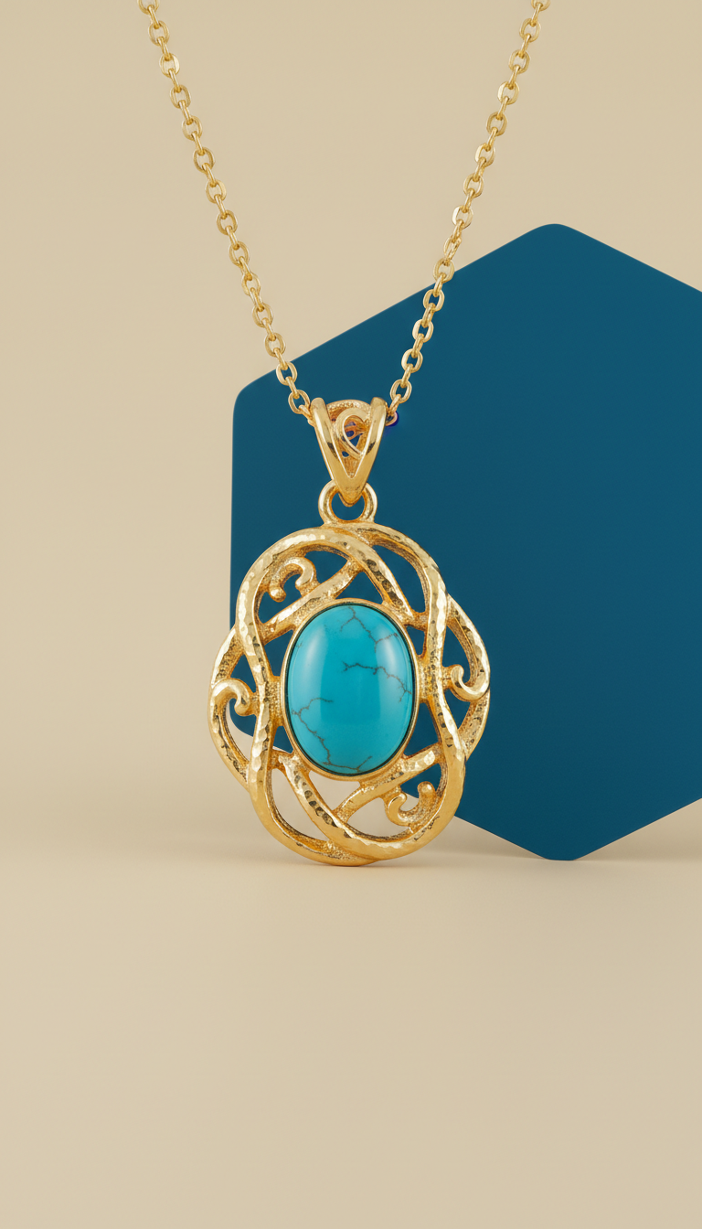 Collar dorado con colgante turquesa