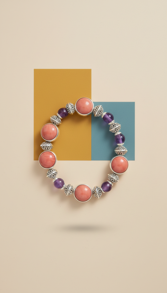 Pulsera de plata con dijes de coral